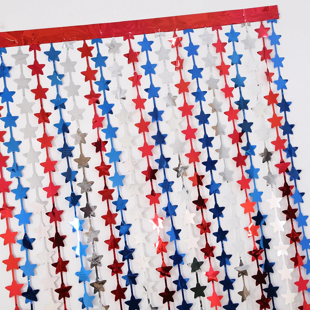 4th of July Decorations Red White Blue Star Tinsel Foil Fringe Curtains Independence Day Photo Booth Backdrop Patriotic Party