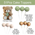 51Pcs Bear Cake Toppers Gold Green Cake Topper Balls for Happy Birthday  Decoration Baby Shower Baptism Birthday Party supplies