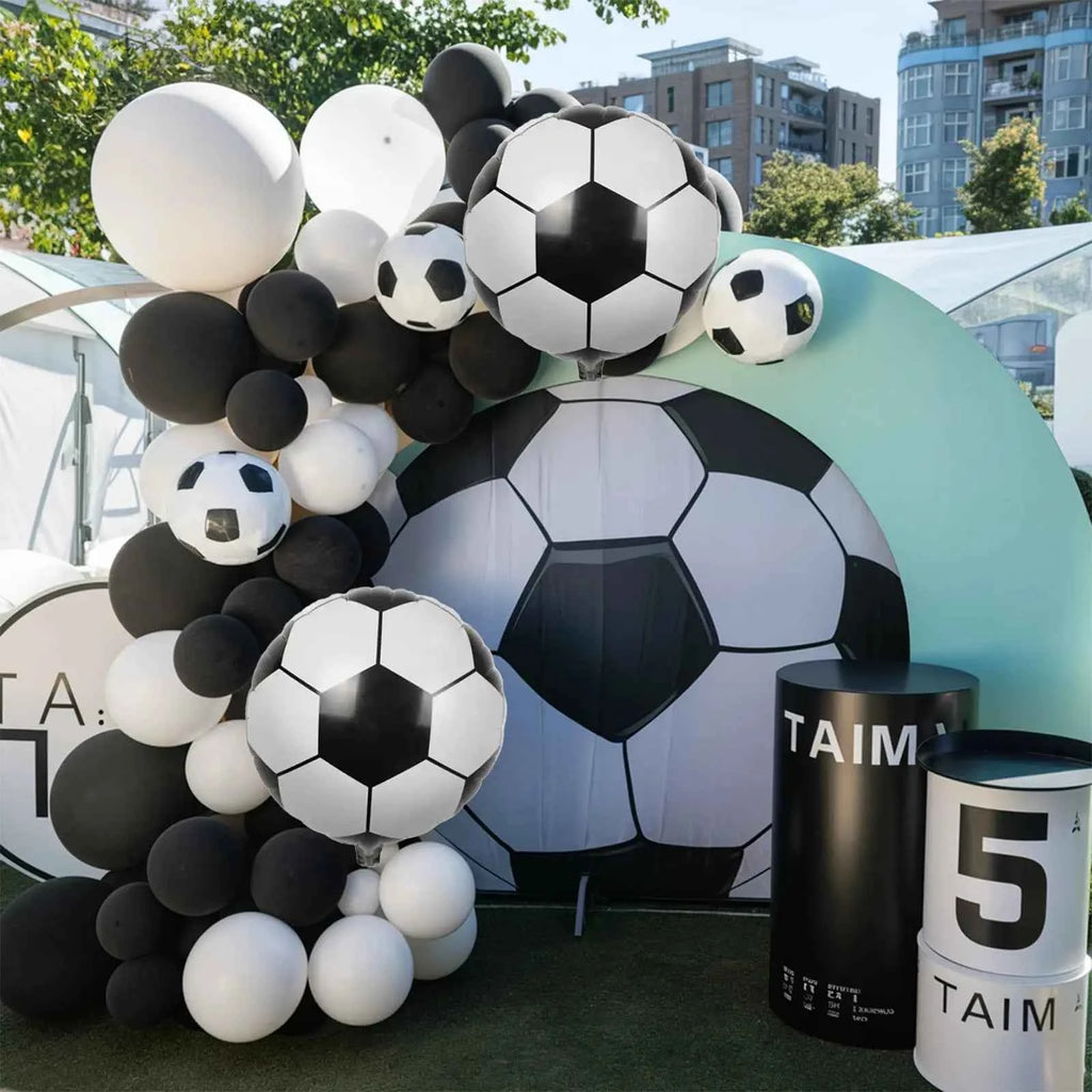 Football Theme Party Balloons Garland Arch Kit Black White 4D Soccer Ball Foil Balloon for Boy's Birthday  Party Decoration