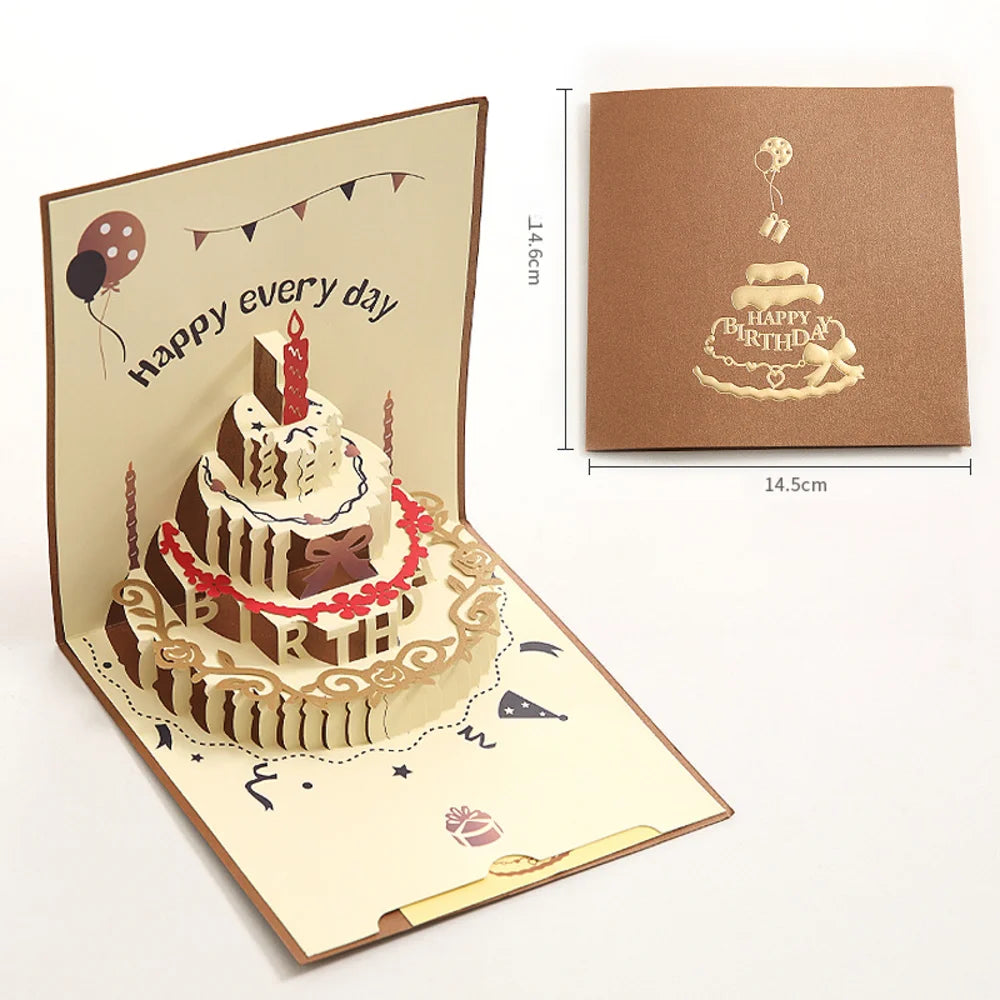 Happy Birthday Card Christmas Gift Card 3d Birthday Cake Pop-Up Greeting  with Envelope Christmas Invitation Cards for Kids