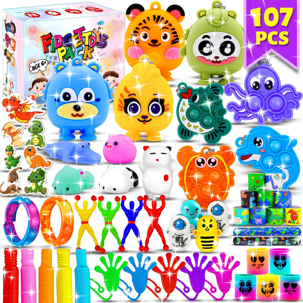 117/124Pc Kids Birthday Party Popular Pinata Stuffed Toy Finger Skateboard Tumbler Fidget Toys Carnival Prize Pinata Filler Gift