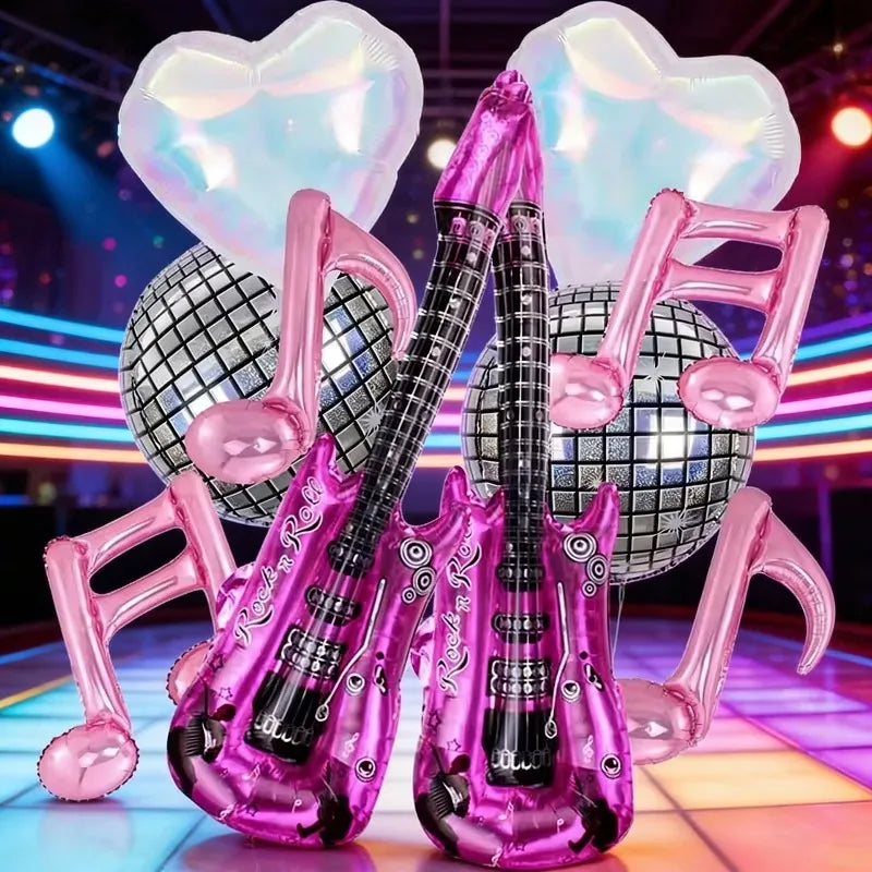 Music Party Decorative Balloons Music Note Laser Rainbow Heart Disco Guitar Foil Balloon Concert Music Birthday Party Blue