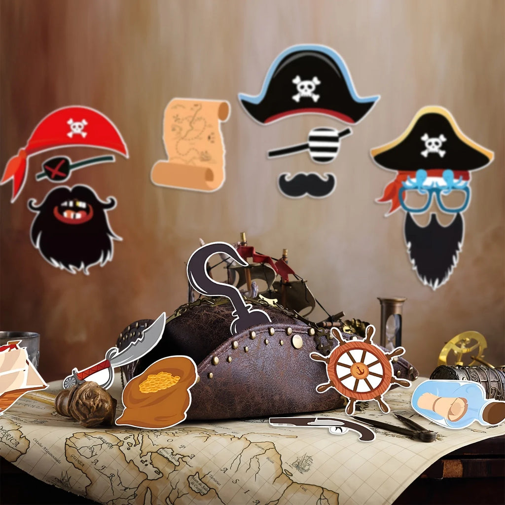 Pirate Party Supplies,Pirate Photo Booth Props Birthday Advanture Caribbean Ideals Skull Treatures Pirate Hat Patches Swords - Big Tim's Magic Emporium