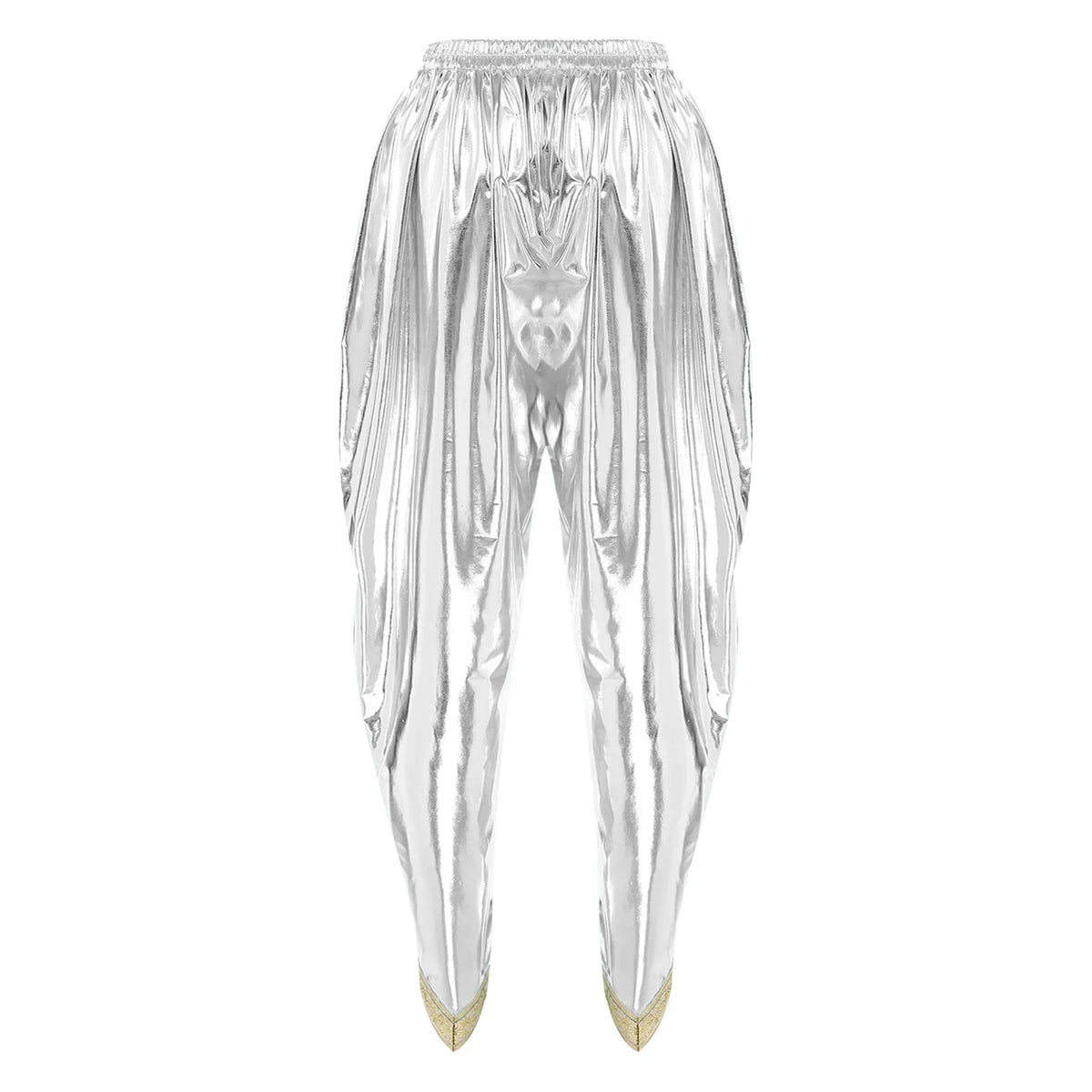 Men's Metallic Shiny Harem Dhoti Pants Gold Brocade Trim Prince Cosplay Costume