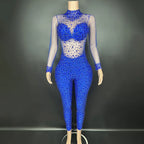 Women's Rhinestone Mesh Jumpsuit | Sheer Party & Stage Outfit