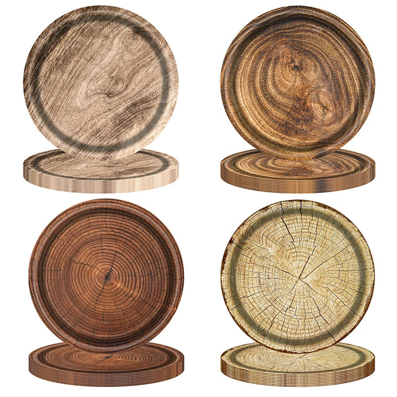20Pcs Disposable Party Plates, Retro Wood Grain Design, 7 & 9 Inch Paper Plates for Birthday, Holiday, Picnic, Home Use - Big Tim's Magic Emporium