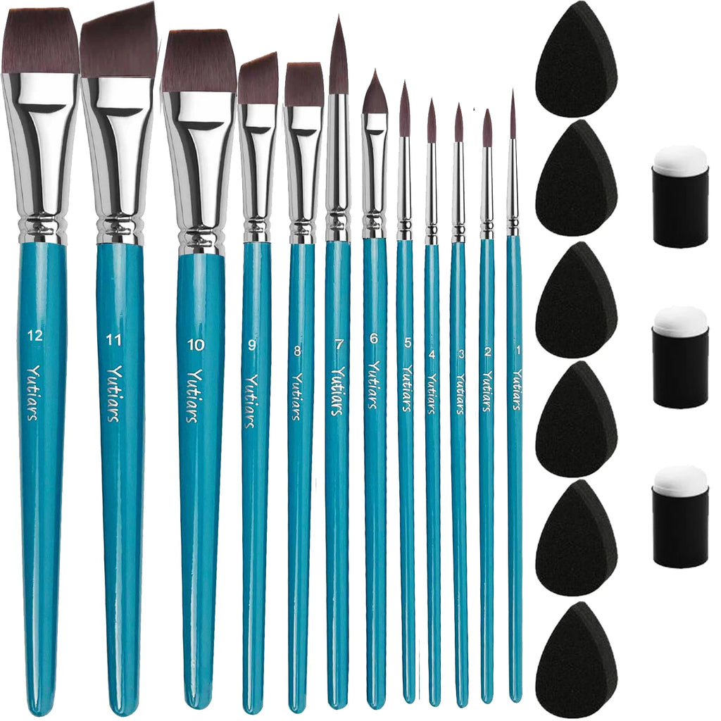 12pcs Professional Face Painting Brush Set with Nylon Bristles, Wooden Handle, Versatile for Watercolor & Embossing