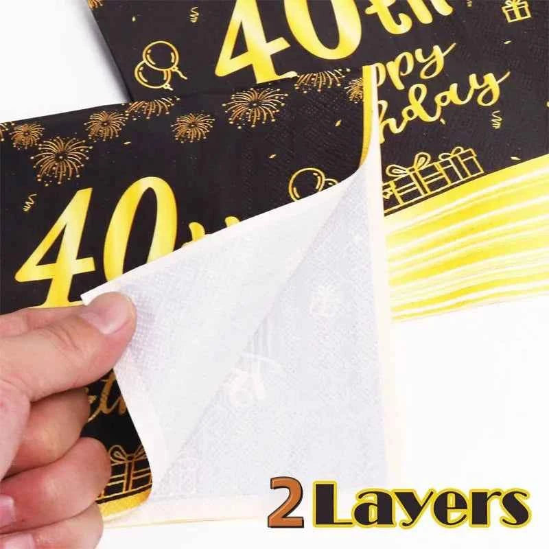 18th~60th Happy Birthday Party Napkins Black Gold Birthday Party Table Napkins Decorations Birthday Party Supplies