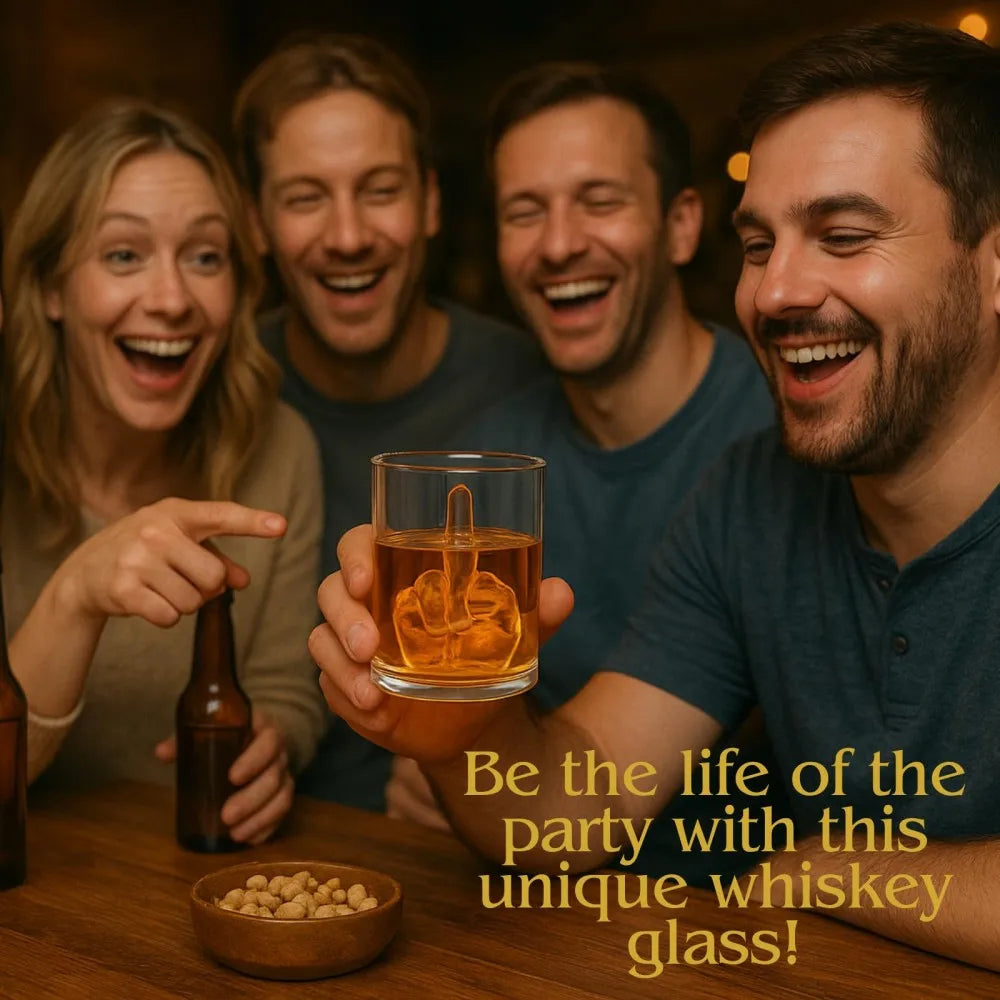 Funny Gag Gift for Men & Women Middle Finger Whiskey Glass Gift Set 12.5oz Novelty Glass 3D Finger Inside for Rude Humor Lovers - Big Tim's Magic Emporium