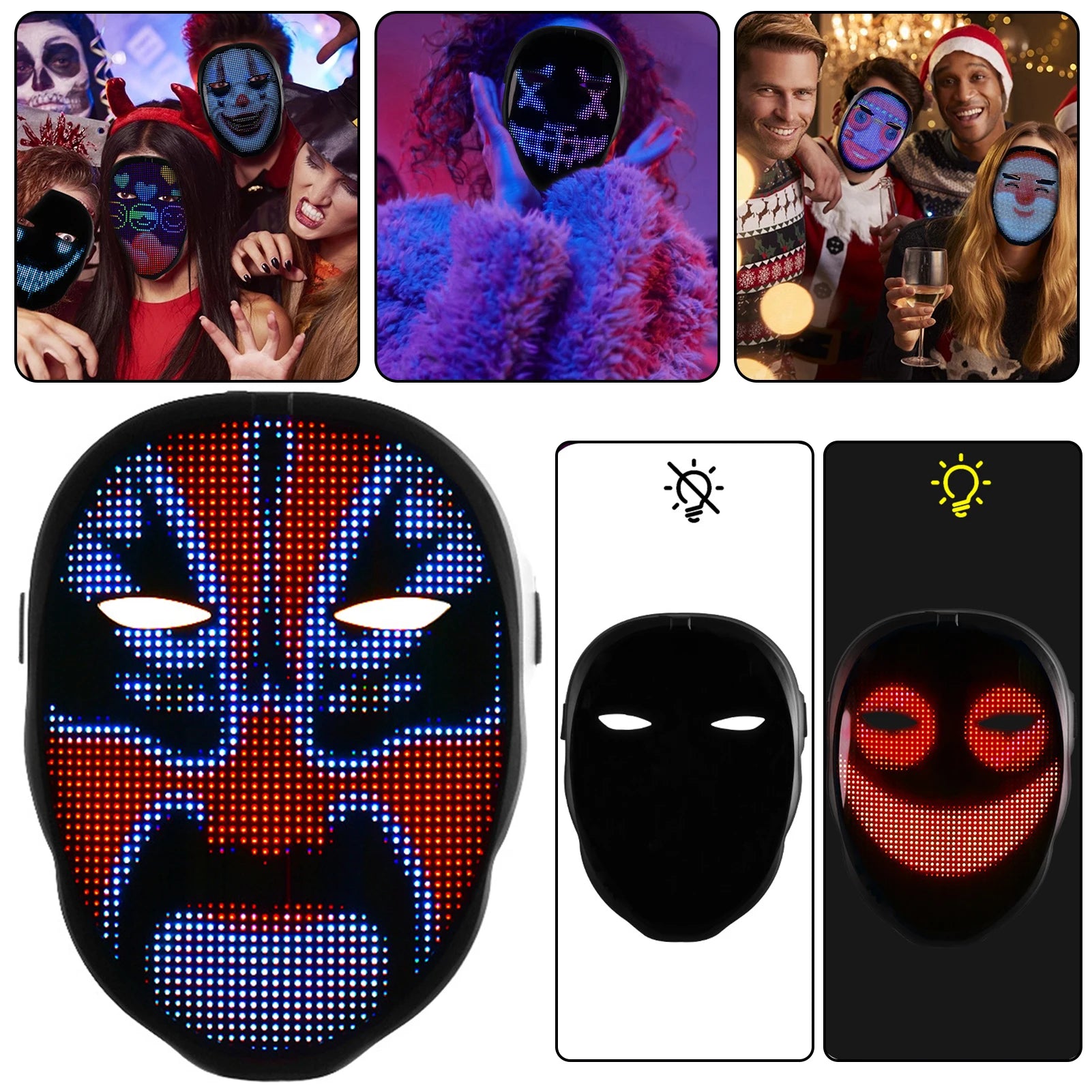 LED Party Mask Bluetooth-connected Programmable USB Charging Glow-in-the-Dark Mask Gestures Sensing Lights Up For Masquerades - Big Tim's Magic Emporium