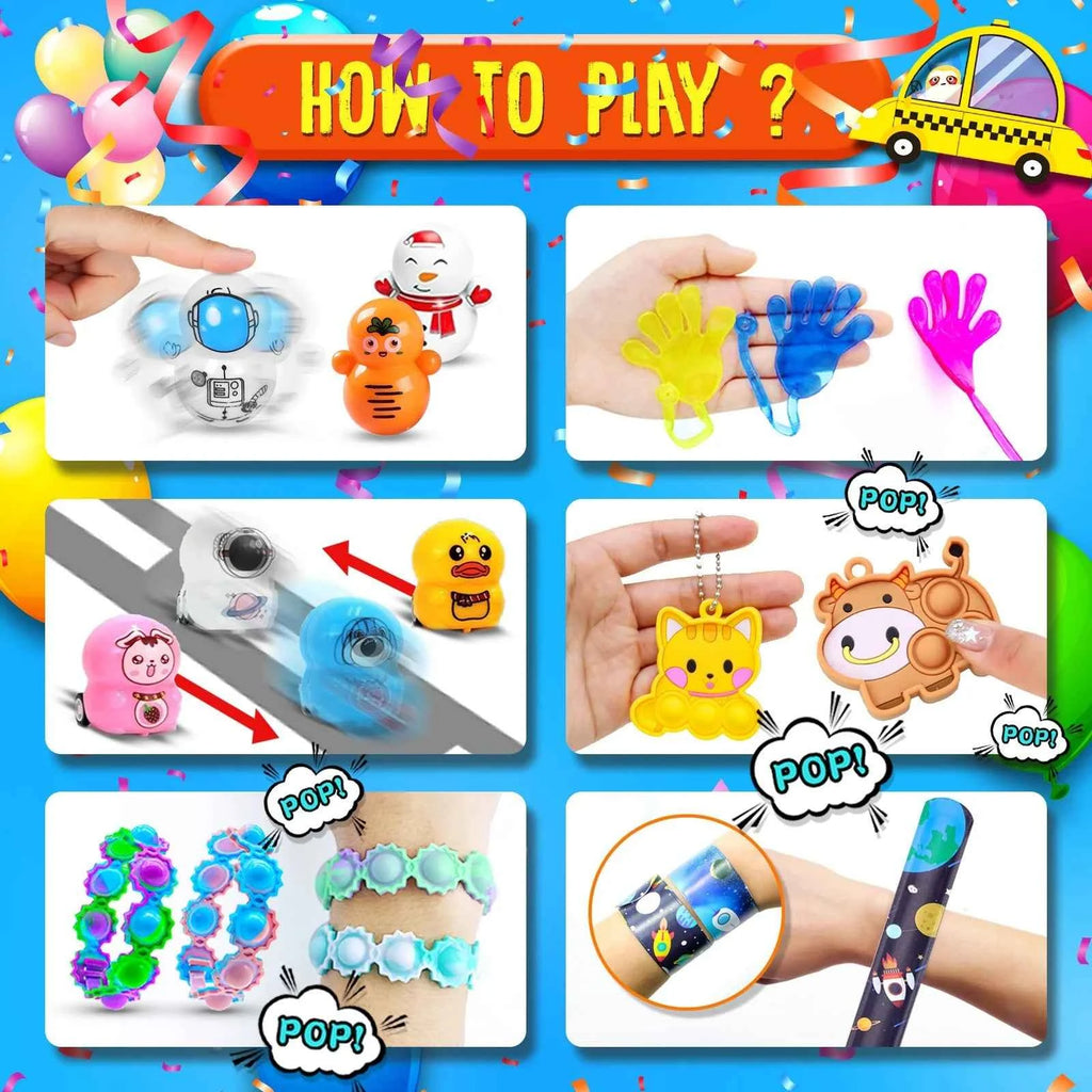 117/124Pc Kids Birthday Party Popular Pinata Stuffed Toy Finger Skateboard Tumbler Fidget Toys Carnival Prize Pinata Filler Gift