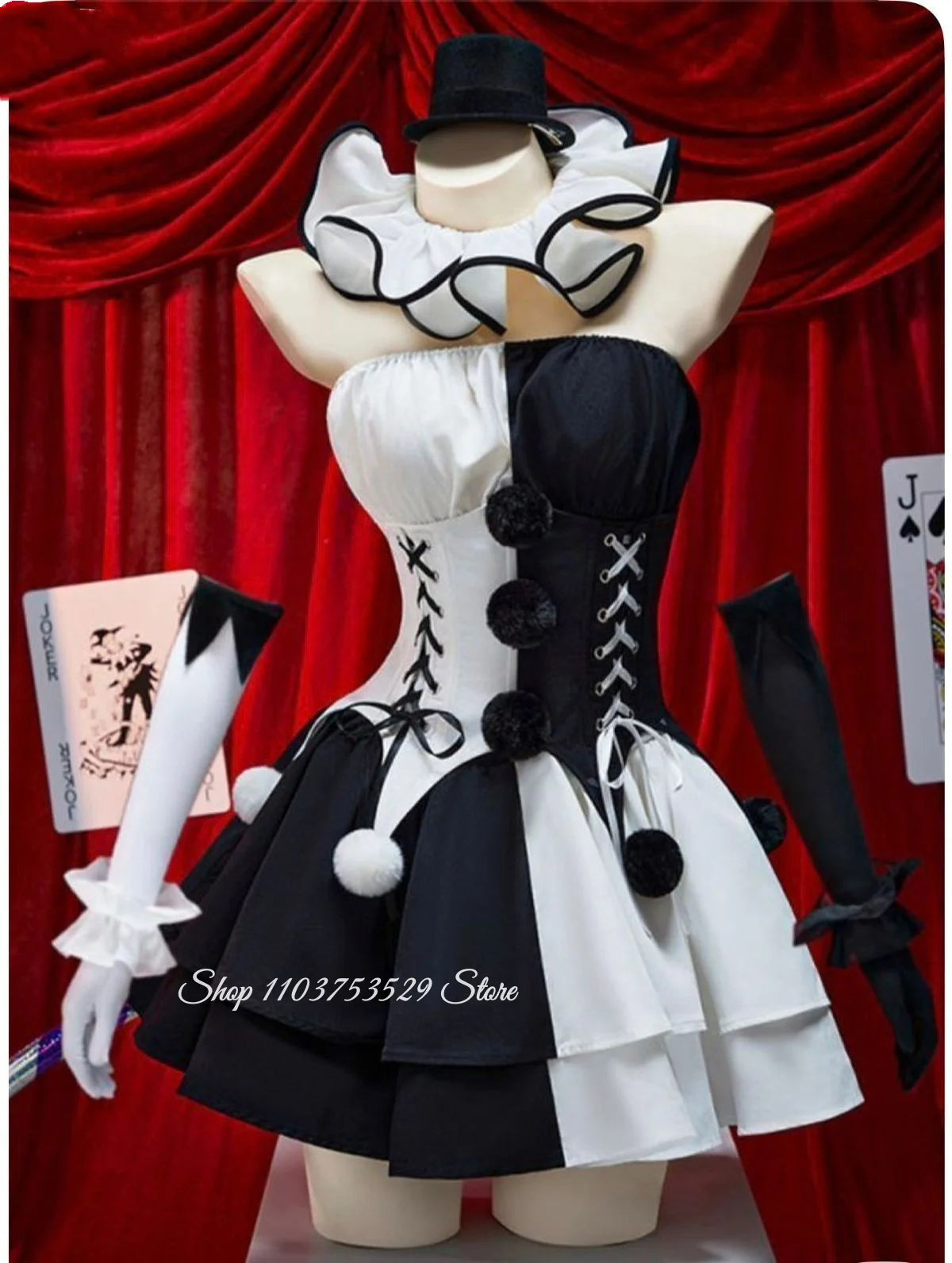 Black and White Short Strapless Clown Cocktail Dress Customized Color-Blocked Comical Clown Costume Photo Shoot Dress 2026 - Big Tim's Magic Emporium