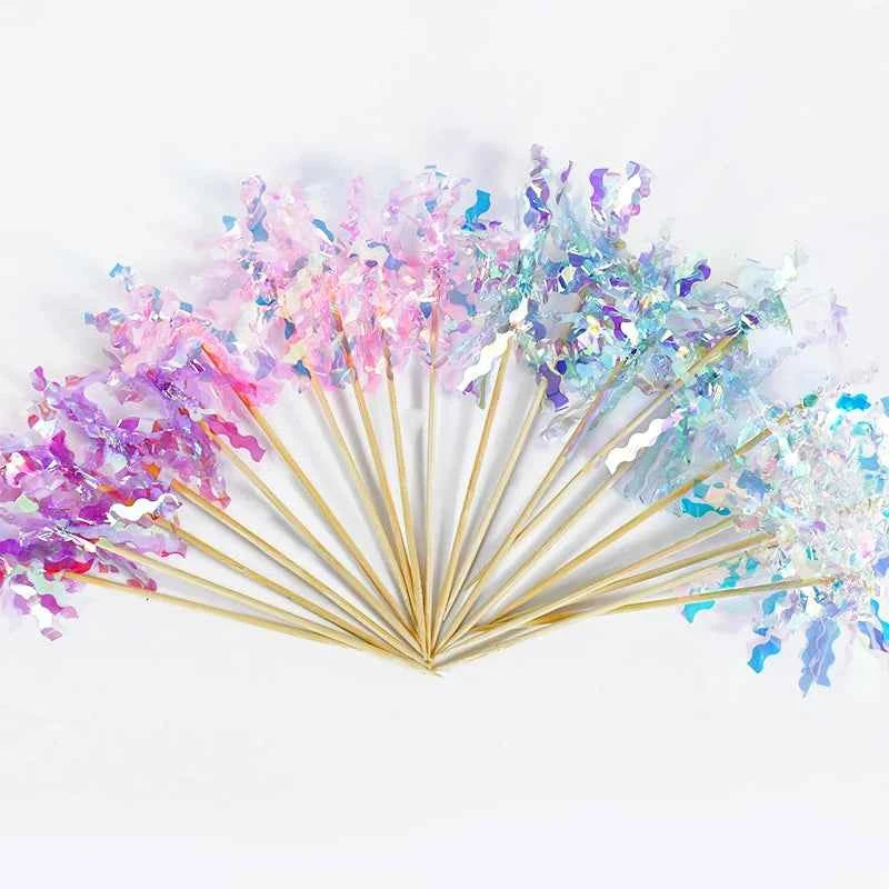 20pcs Happy Birthday Glitter Cake Topper Colorful Fireworks Tassels Cupcake Topper Wedding Baby Shower Baking Dessert Cake Decor