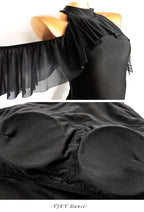 Black High-Neck Short-Sleeve Bodysuit & Gold Fringe Skirt Latin Dance Costume Set