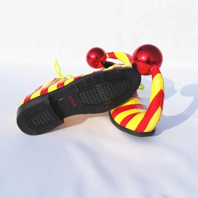Adults Halloween Clown Cosplay Shoes Funny Circus Club Clown Performance Stripe Clown Shoes With Red Ball Carnival Cosplay Shoes - Big Tim's Magic Emporium