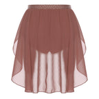 Womens Modern Lyrical Dance Skirt Performance Costume Sparkly Rhinestone Irregular Chiffon Hem Built-in Briefs Skirt Dancewear