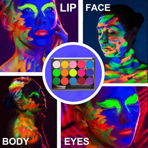 15-Color Uv Fluorescent Water-Based Face Paint Set, Body Painting, Easy to Apply, Easy to Wash Off, for Artistic Parties, Halloween, Carnival, Rainbow Role-Playing, Body Graffiti