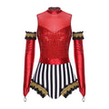 Circus Ringmaster Sequin Striped Bodysuit & Metallic Gloves 2-Piece Stage Costume Set