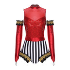 Circus Ringmaster Sequin Striped Bodysuit & Metallic Gloves 2-Piece Stage Costume Set