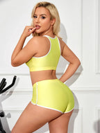 Metallic High-Stretch Crop Tank & Shaping Shorts 2-Piece Activewear Set