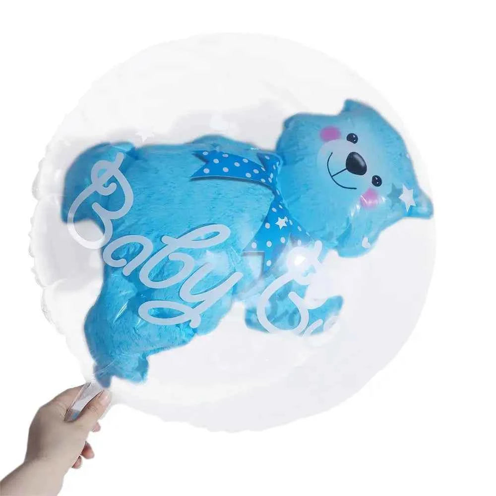 Birthday Gender Reveal Blue Pink Transparent 4D Double Bubble Balloons Bear Party Supplies Globos
