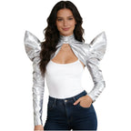 Metallic Shoulder Armor Shrug Crop Top & Sleeves Futuristic Pauldron Stage Costume