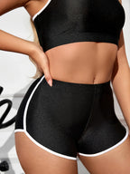 Metallic High-Stretch Crop Tank & Shaping Shorts 2-Piece Activewear Set
