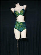 The Stardust Emerald Siren 3-Piece Suit – Luxury Rhinestone Cabaret Ensemble