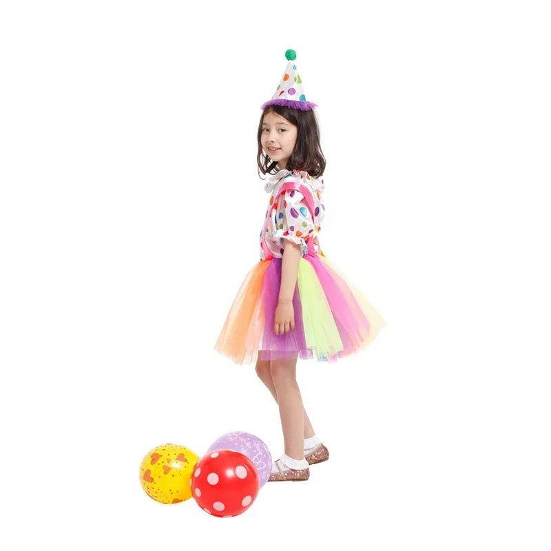 3-4T 4-8Y Child Kids Toddler Rainbow Big Top Fun Clown Costume for Girls Tutu Dress Halloween Purim Carnival Party Fantasia - Big Tim's Magic Emporium