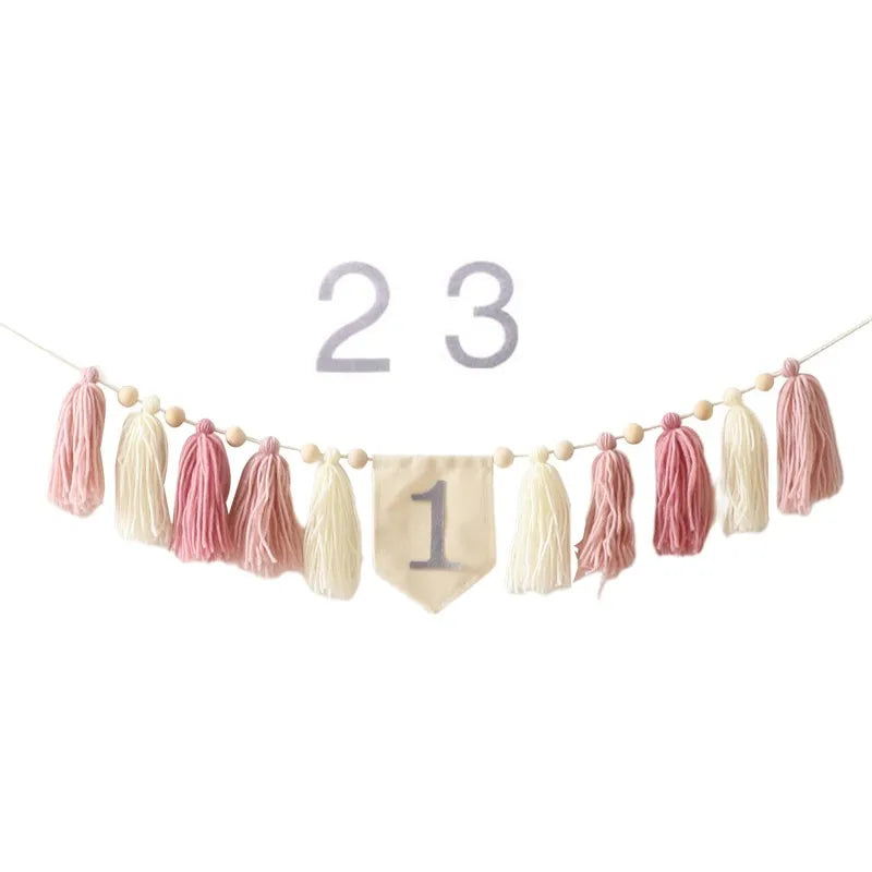 Baby Happy Birthday Party 1-3 Years Old Tassel Banner Newborn Milestone Take Picture Photography Props Party Decoration Supplies