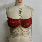 Baroque-Style Multi-Layer Beaded Body Chain Fringe Halter Necklace Openwork Top