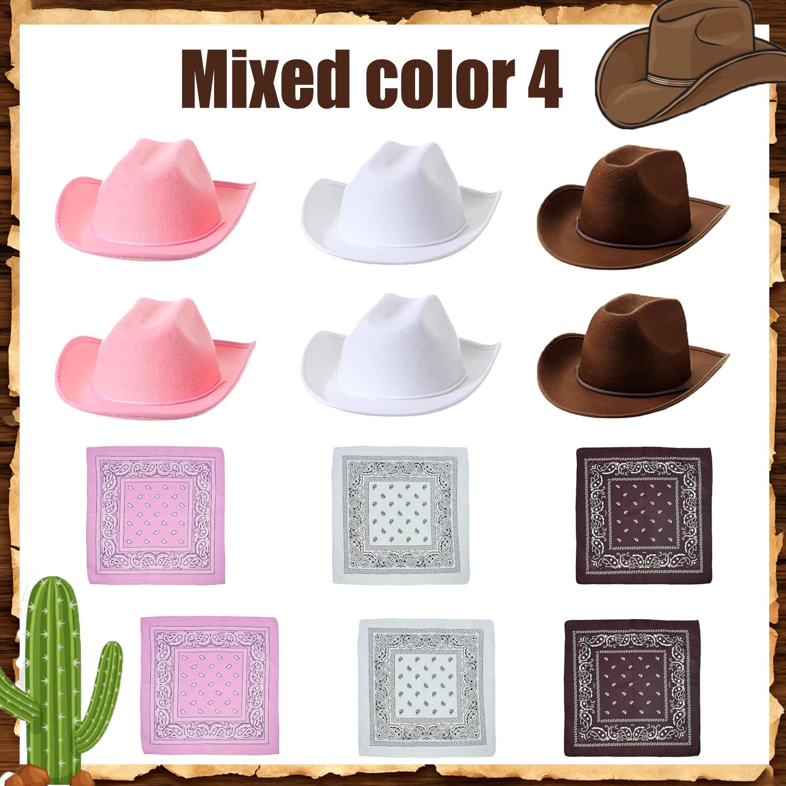 6-48Set Kids Western Cowboy Hats with Bandanas Cowboy Party Hats for Birthday Party Cosplay Costume Party Western Party Favors - Big Tim's Magic Emporium