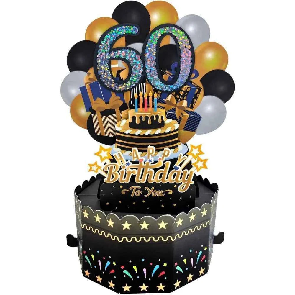 Happy Birthday Greeting Card With Envelope 3D Gift Box 18/30/40/50/60th Years Old Birthday Wishes Message Card Party Gift