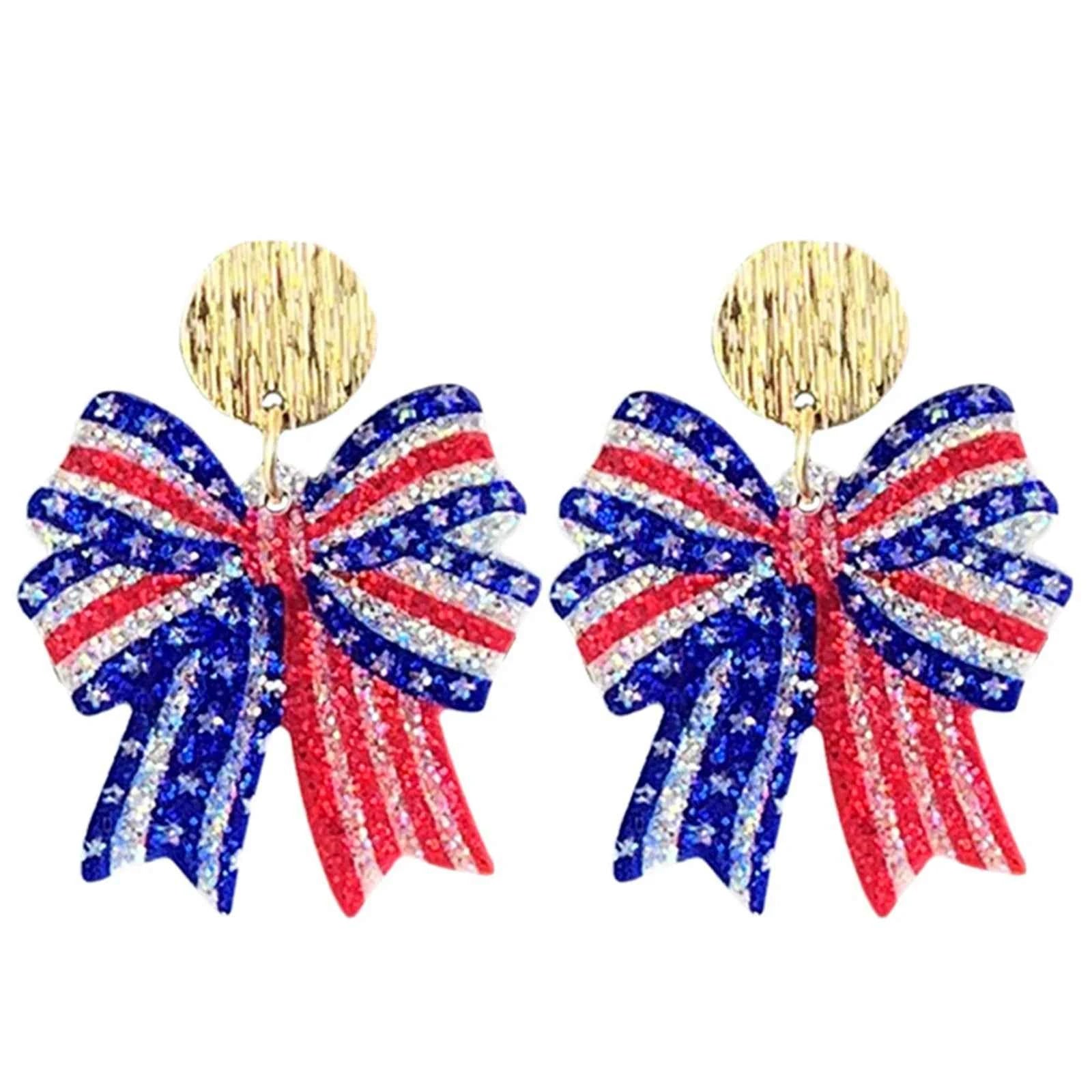 4th Of July Independence Day Earrings Women Sparkling Eagle Boots Bow Festival Celebrate American Flag Pattern Earrings