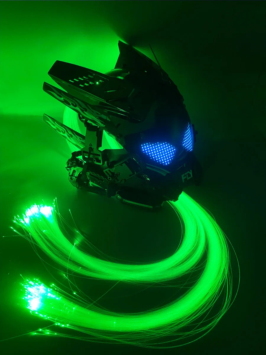 Cyber Punk Mask Mech Warrior Cosplay Helmet With LED Color Screen With Light Up Braids Cosplay Helmet Halloween Party Props Gift - Big Tim's Magic Emporium