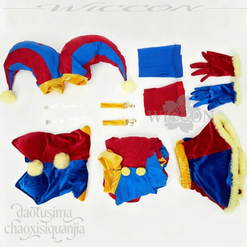 Jirai Kei Clown Girl Cosplay Costume | Red & Blue Mini Dress Complete Set - Big Tim's Magic Emporium