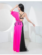 Sparkly Shaabi Belly Dance Competition Gown 4-Piece Beaded Bra, Skirt, Robe & Shorts Set