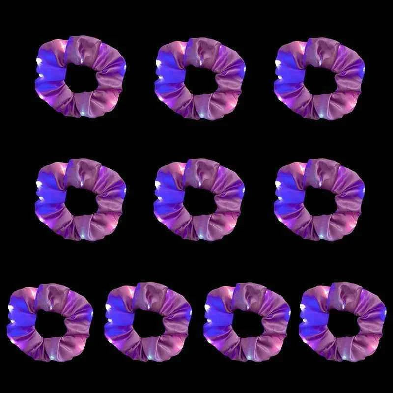 100pcs LED Scrunchies Girl Luminous Flashing Hair Scrunchy Light Up Hairbands Party Favors Glow In The Dark Supplies