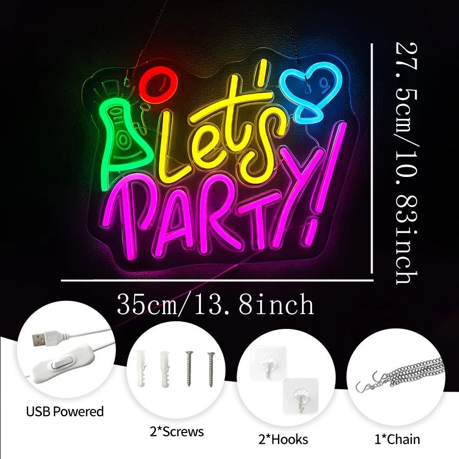 Let's Party Neon Sign for Wall Decor,LED Lights for Bachelorette Party, Engagement Party, Birthday Party,Gamer Room Decor - Big Tim's Magic Emporium