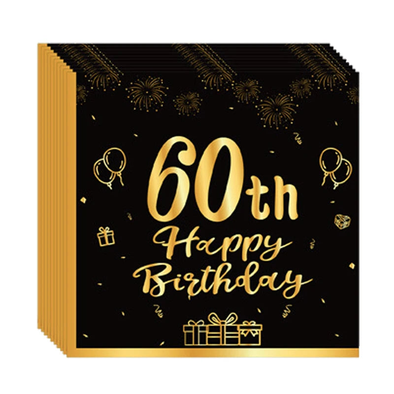18th~60th Happy Birthday Party Napkins Black Gold Birthday Party Table Napkins Decorations Birthday Party Supplies