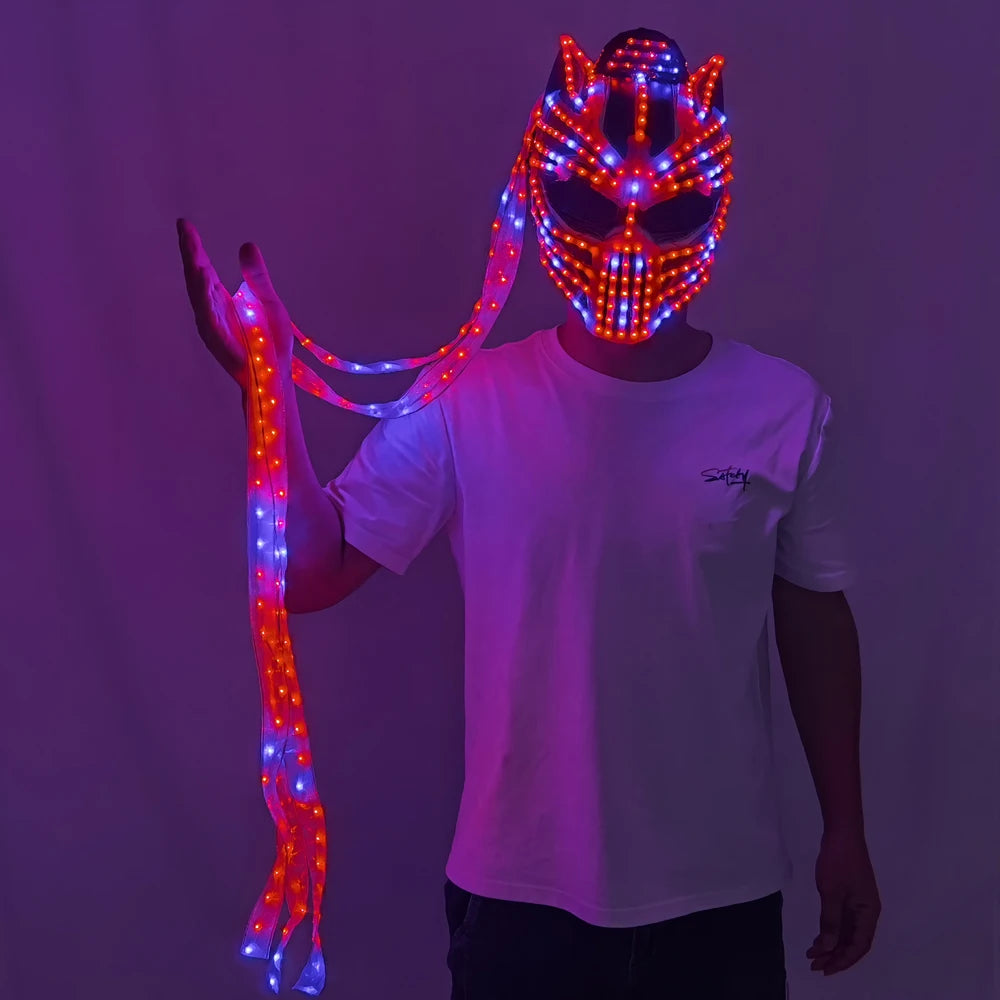 Female LED Helmet Monster Luminous Hat Light Illusion Cat Woman Black Panther Mask for Performance LED Robot Performance - Big Tim's Magic Emporium