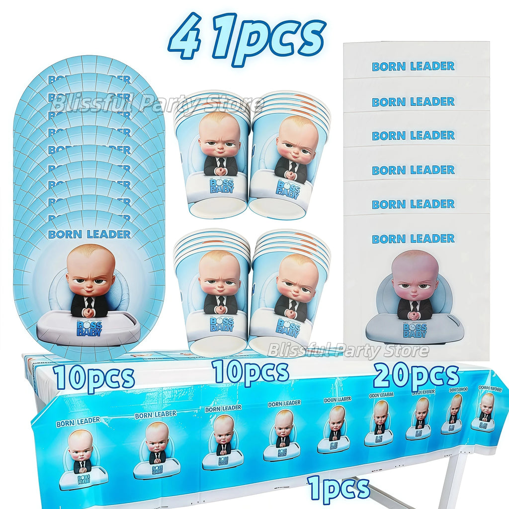 Cartoon Bossed Baby Newborn 1st Birthday Party Decorations Cute Balloons Plates Banner Tableware Set for Kids Party Favors Gifts