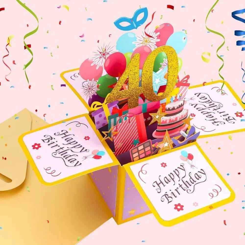 18/30/40/50/60th Happy Birthday Card,Funny Envelope 3D Pop Up Birthday Greeting Card Colorful Flower Birthday Greeting Card