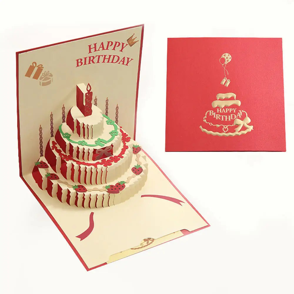Happy Birthday Card Christmas Gift Card 3d Birthday Cake Pop-Up Greeting  with Envelope Christmas Invitation Cards for Kids