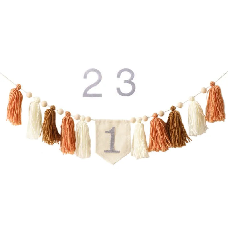 Baby Happy Birthday Party 1-3 Years Old Tassel Banner Newborn Milestone Take Picture Photography Props Party Decoration Supplies