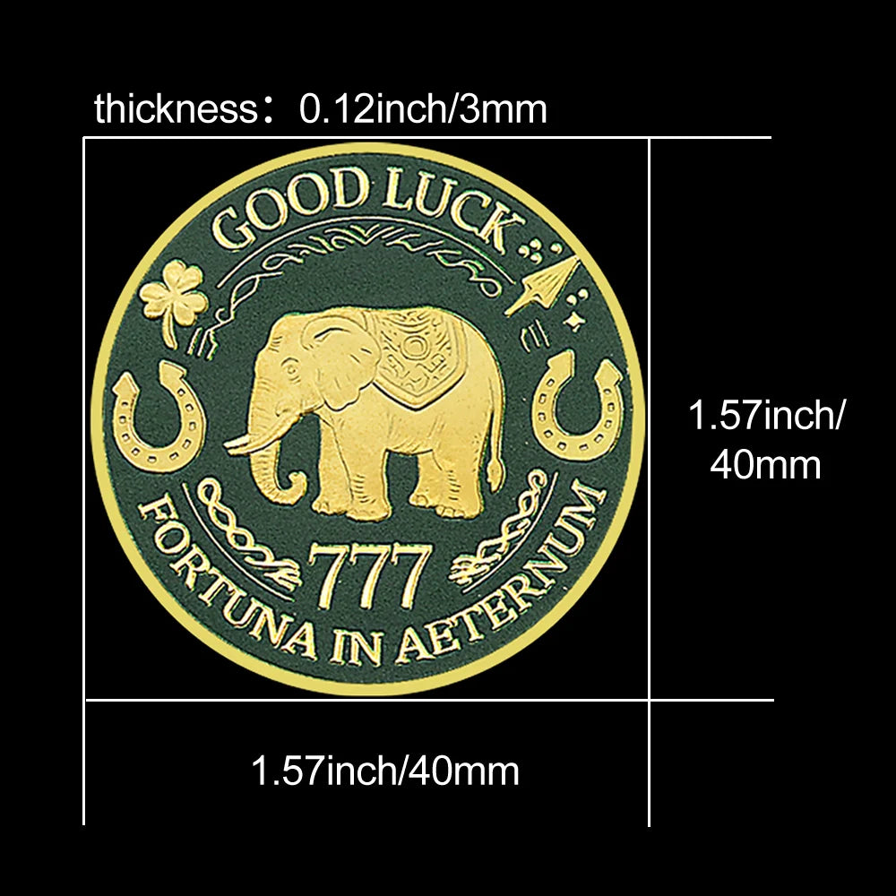 Lucky Coin Four Leaf Clover Elephant Good Luck 777 Commemorative Coin Horseshoe Fortune Token Collectible replica Gift