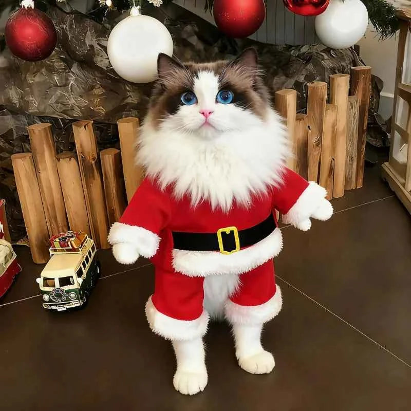 Christmas Pet Costumes Cute Kitten Santa Claus Clothes For Small Medium Dogs Cats Holiday Party Dress Up Apparel Sphynx Outfits