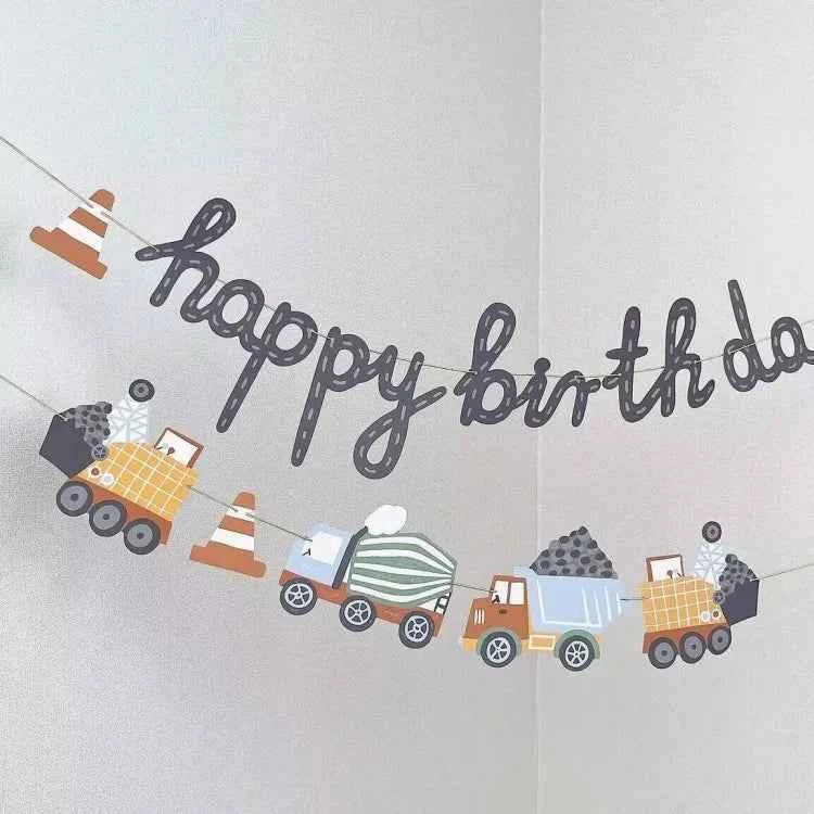1set Happy Birthday Party Paper Banner Hanging Garland Flag Car Theme Kids 1st Birthday Party Balloons Decorations Baby Shower
