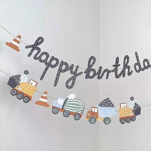 1set Happy Birthday Party Paper Banner Hanging Garland Flag Car Theme Kids 1st Birthday Party Balloons Decorations Baby Shower