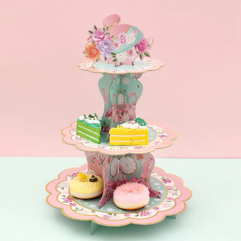 Pink Tea Party Cake Stand Birthday Party Decoration Kids Baby Shower Party Supplies Wedding Table Decor Afternoon Tea Party - Big Tim's Magic Emporium